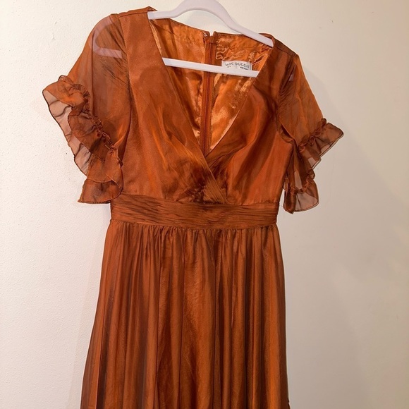 MAC DUGGAL Rust Ruffle Trim Midi Dress - Picture 7 of 14
